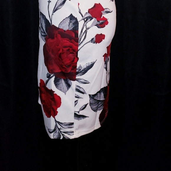 Haute Monde Red Rose Floral Strap Dress Sz L - Picture 4 of 10
